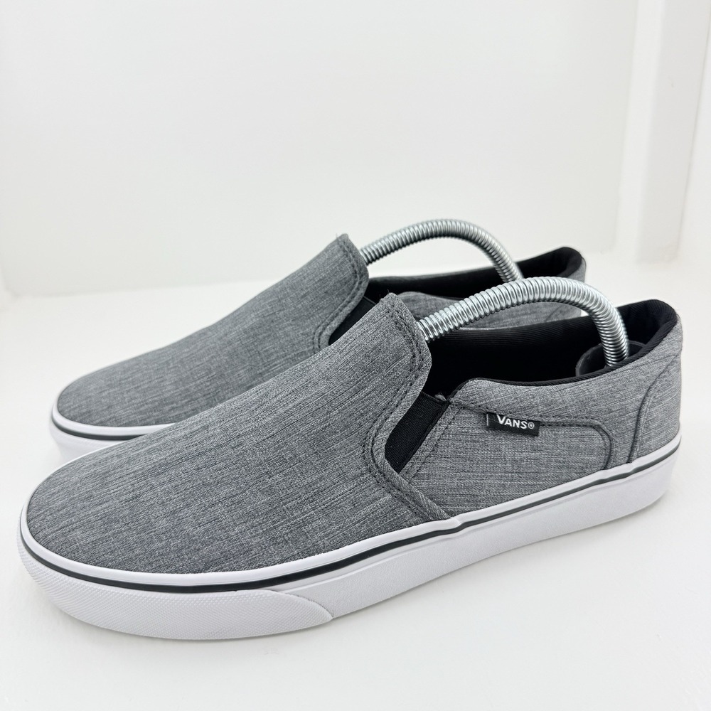 Vans Asher Slip On Shoes Mens 9 Gray Textile Casual Skate Sneakers Classic